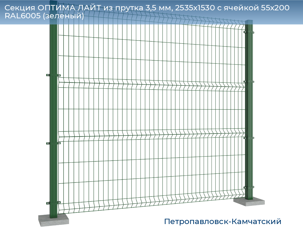 Секция ОПТИМА ЛАЙТ из прутка 3,5 мм, 2535x1530 с ячейкой 55х200 RAL6005 (зеленый), petropavlovsk-kamchatskiy.doorhan.ru