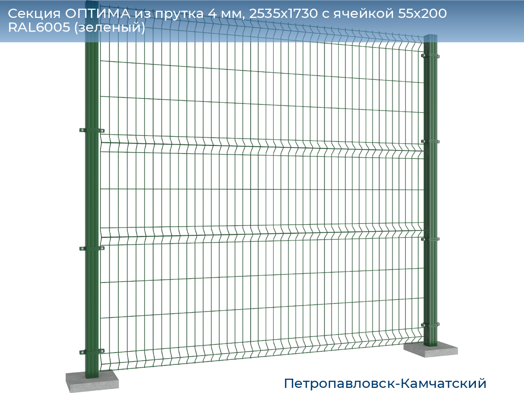Секция ОПТИМА из прутка 4 мм, 2535x1730 с ячейкой 55х200 RAL6005 (зеленый), petropavlovsk-kamchatskiy.doorhan.ru